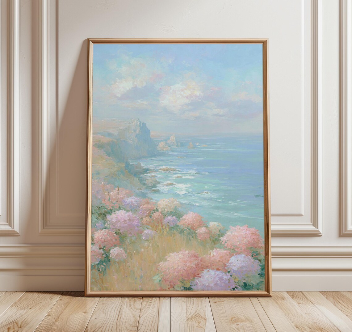 Pastel Coastal Flowers Seascape Impressionist Ocean View Poster
