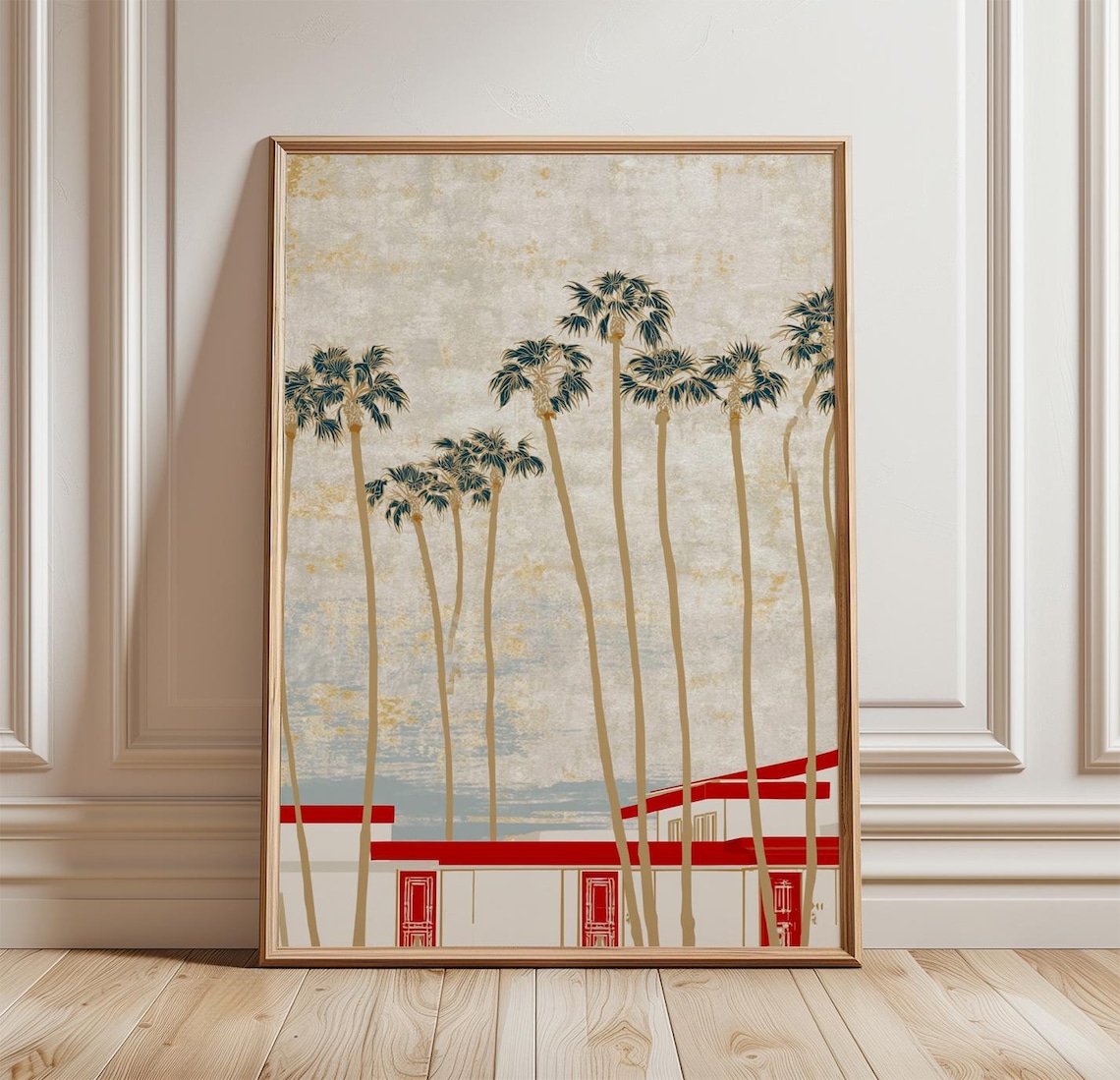 Retro Palm Trees Poster, Mid-Century Coastal Art