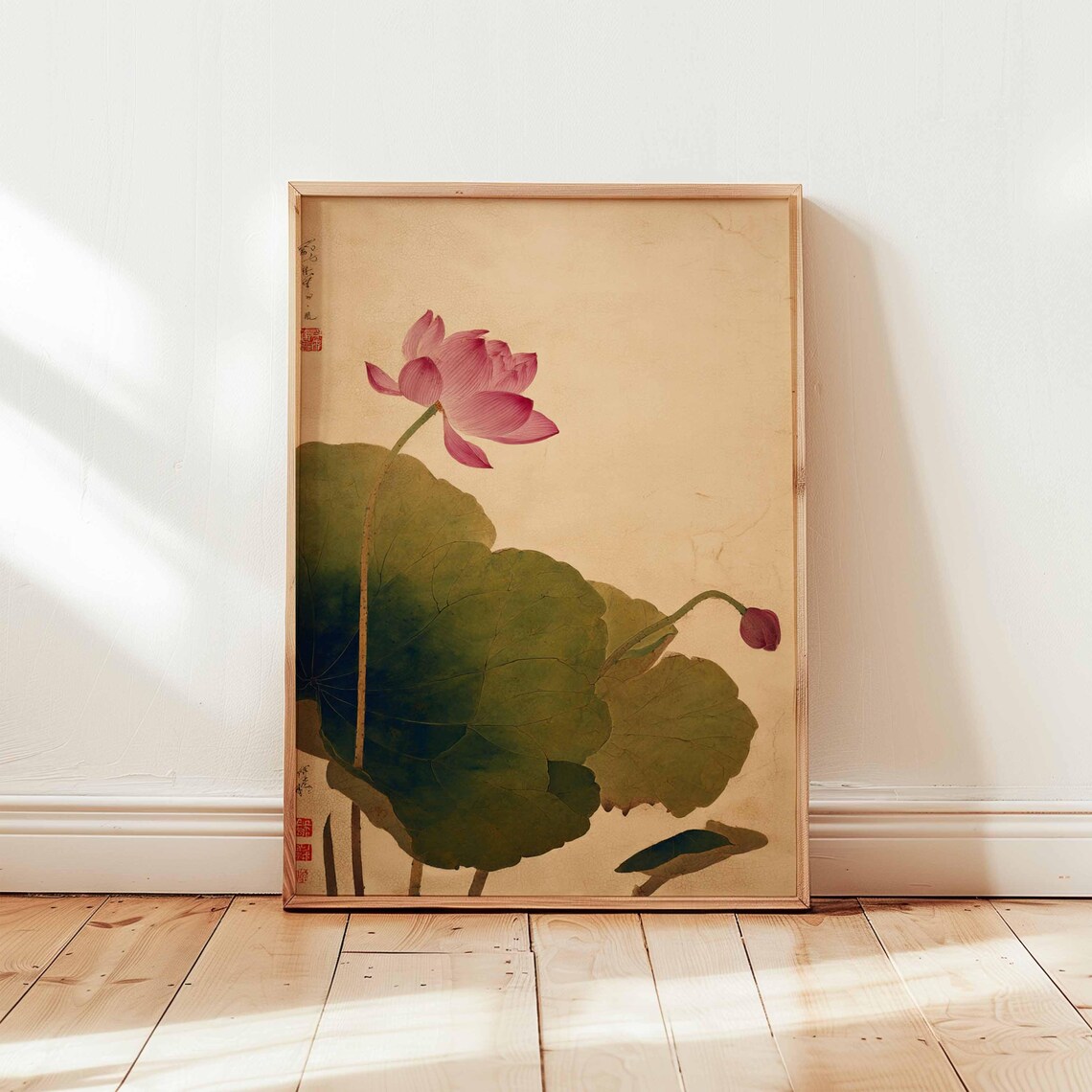 Pink Lotus Japanese Botanical Ink Art Print