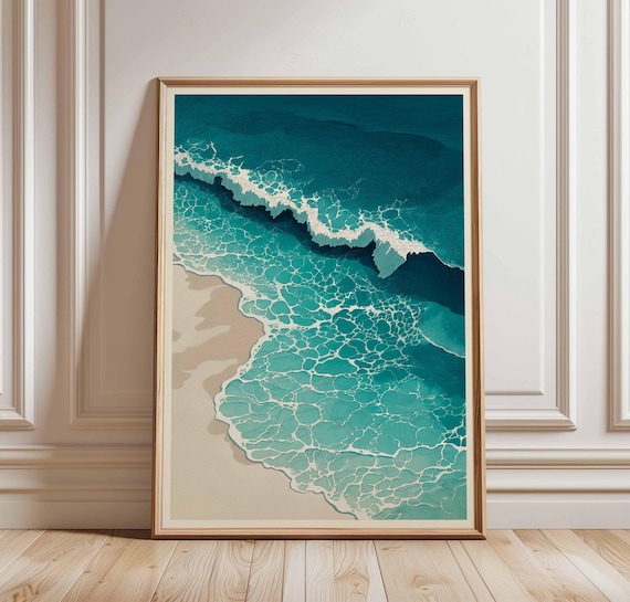 Aerial Ocean Wave Turquoise Foam Beach Minimal Coastal Art Poster