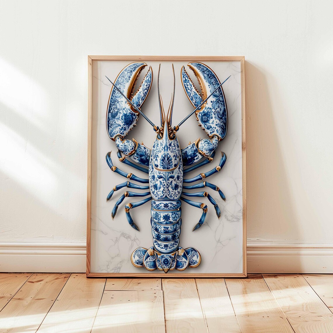 Blue Lobster Delft Porcelain Style Coastal Art Print