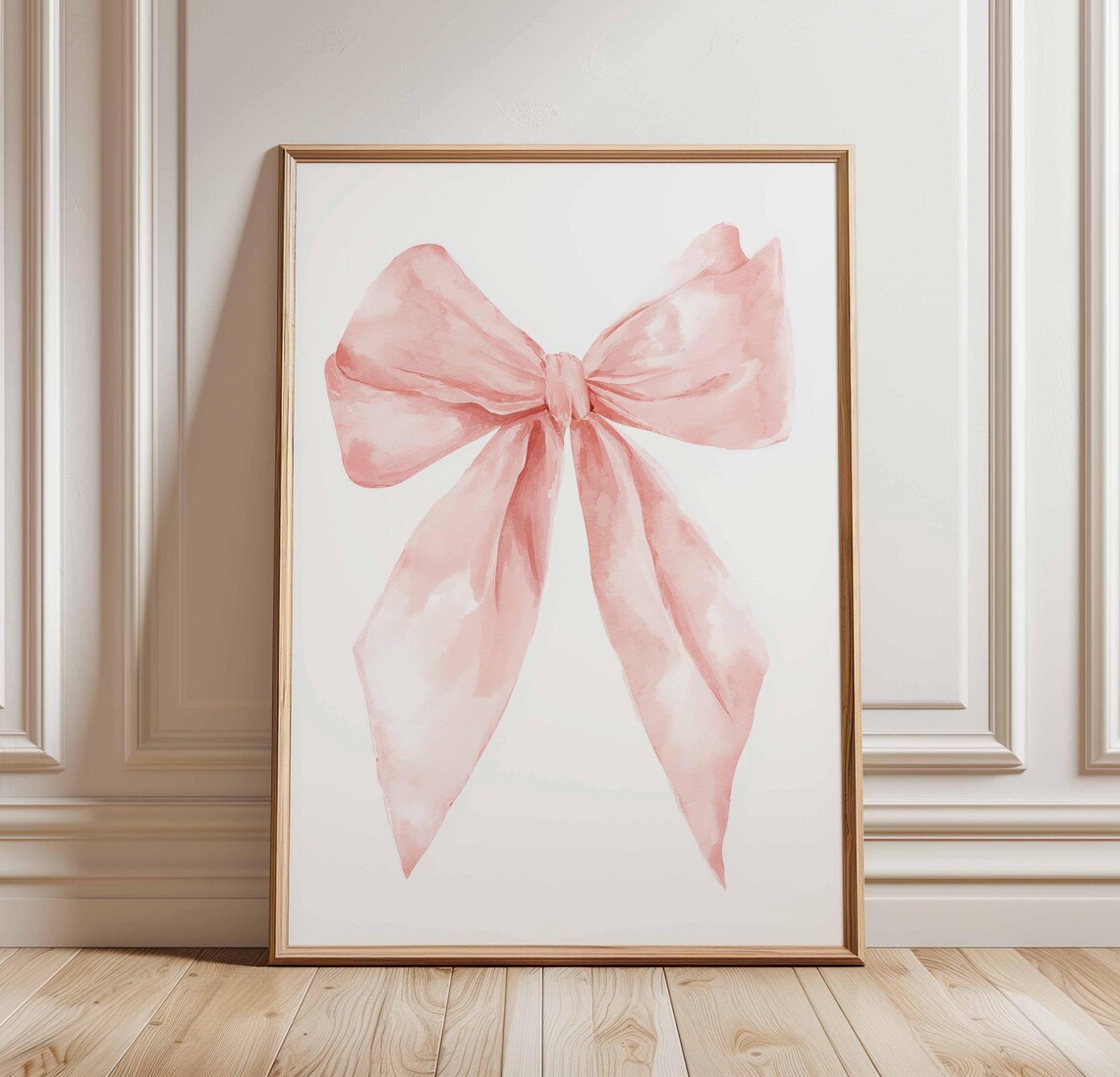 Pink Bow Watercolor Art Print, Girl Bedroom Decor