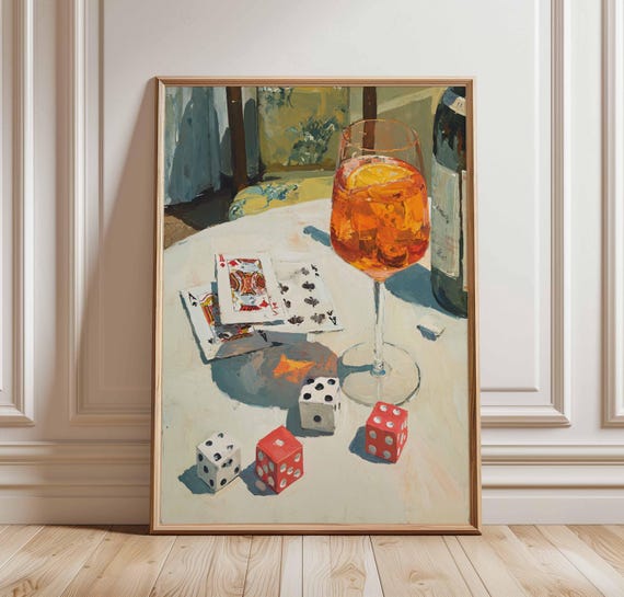 Vintage Cocktail Drinks Dice Card Art Print