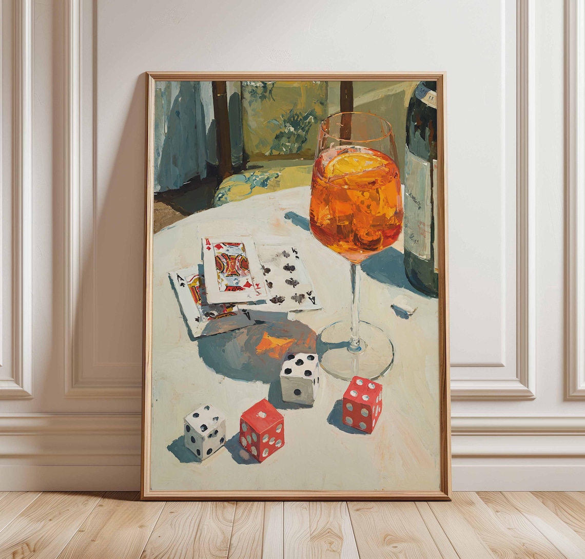 Vintage Cocktail Drinks Dice Card Art Print