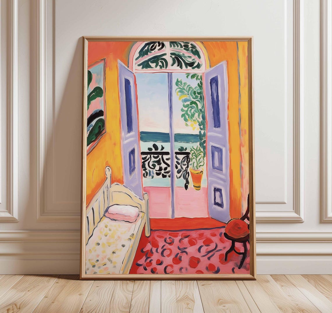 Matisse Inspired Mediterranean Interior Poster With Balcony Sea View