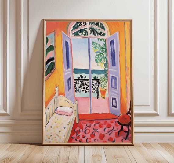 Mediterranean Interior Poster Colorful Balcony Wall Art Matisse Inspired Bedroom Sea View Print Bright Coastal Modern Home Decor