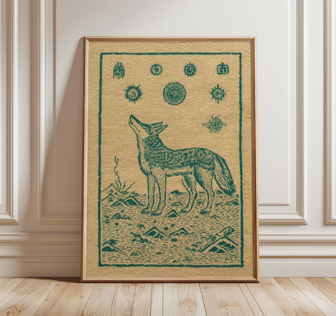 Coyote Vintage Desert Style, Southwestern Illustration
