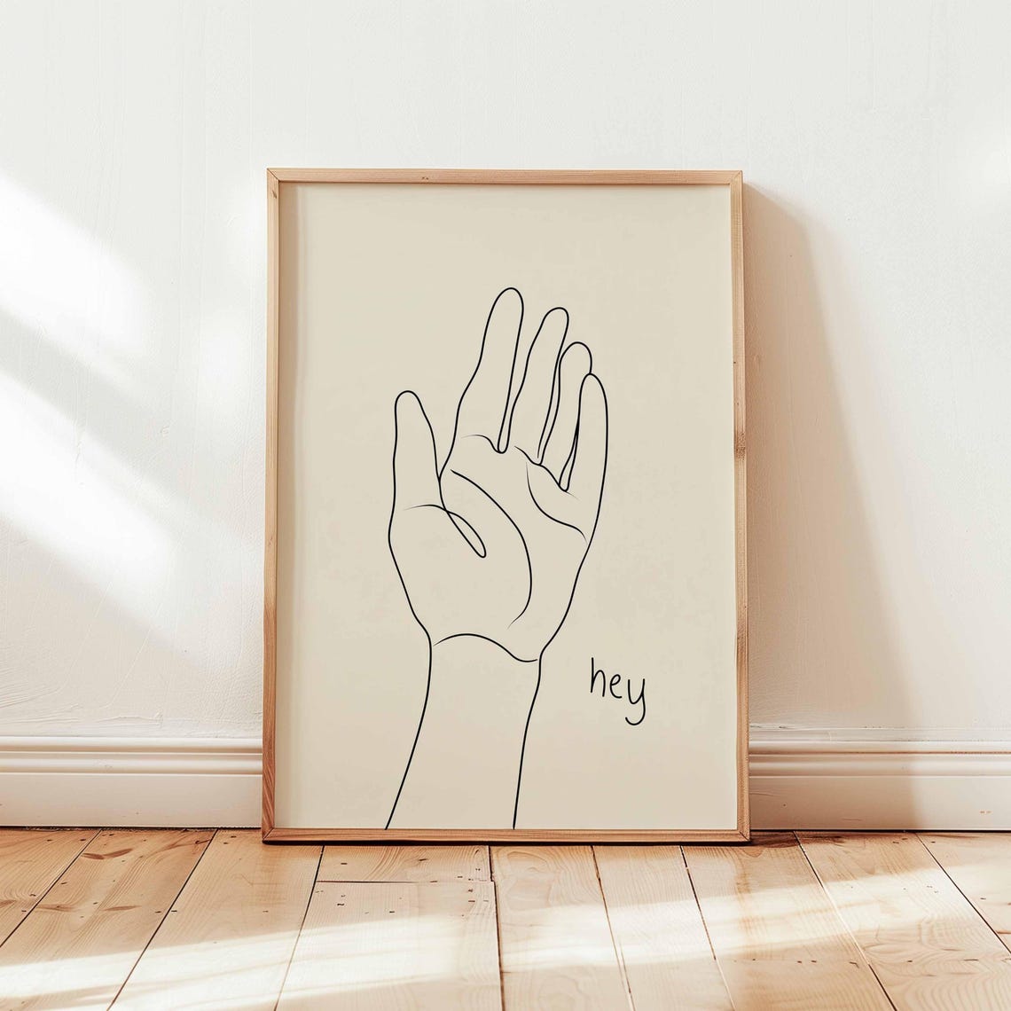 Waving Hand Hey Minimalist Line Drawing Modern Abstract Wall Poster