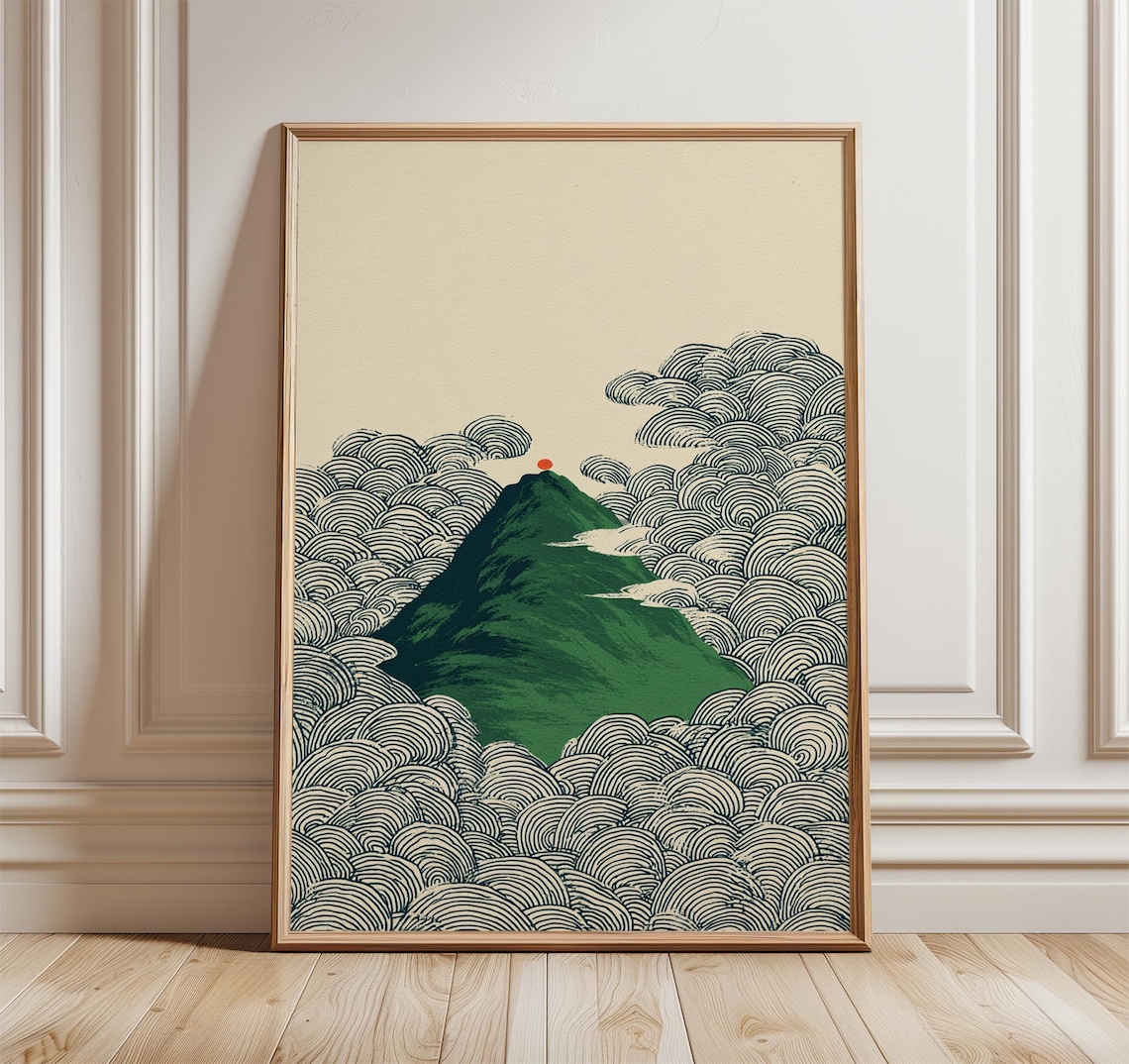 Japanese Mountain, Minimalist Retro Style Poster