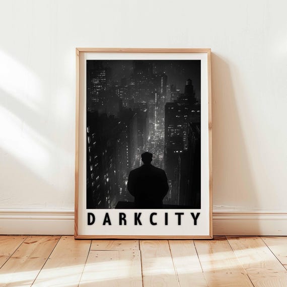 Dark City Noir Man Poster Moody Urban Silhouette Wall Art Black And White Photography Print Gritty Cityscape Decor Unframed
