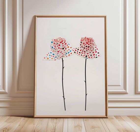 Polka Dot Rose Poster Print Modern Floral Wall Art Contemporary Pop Flower Illustration Bold Romantic Home Decor