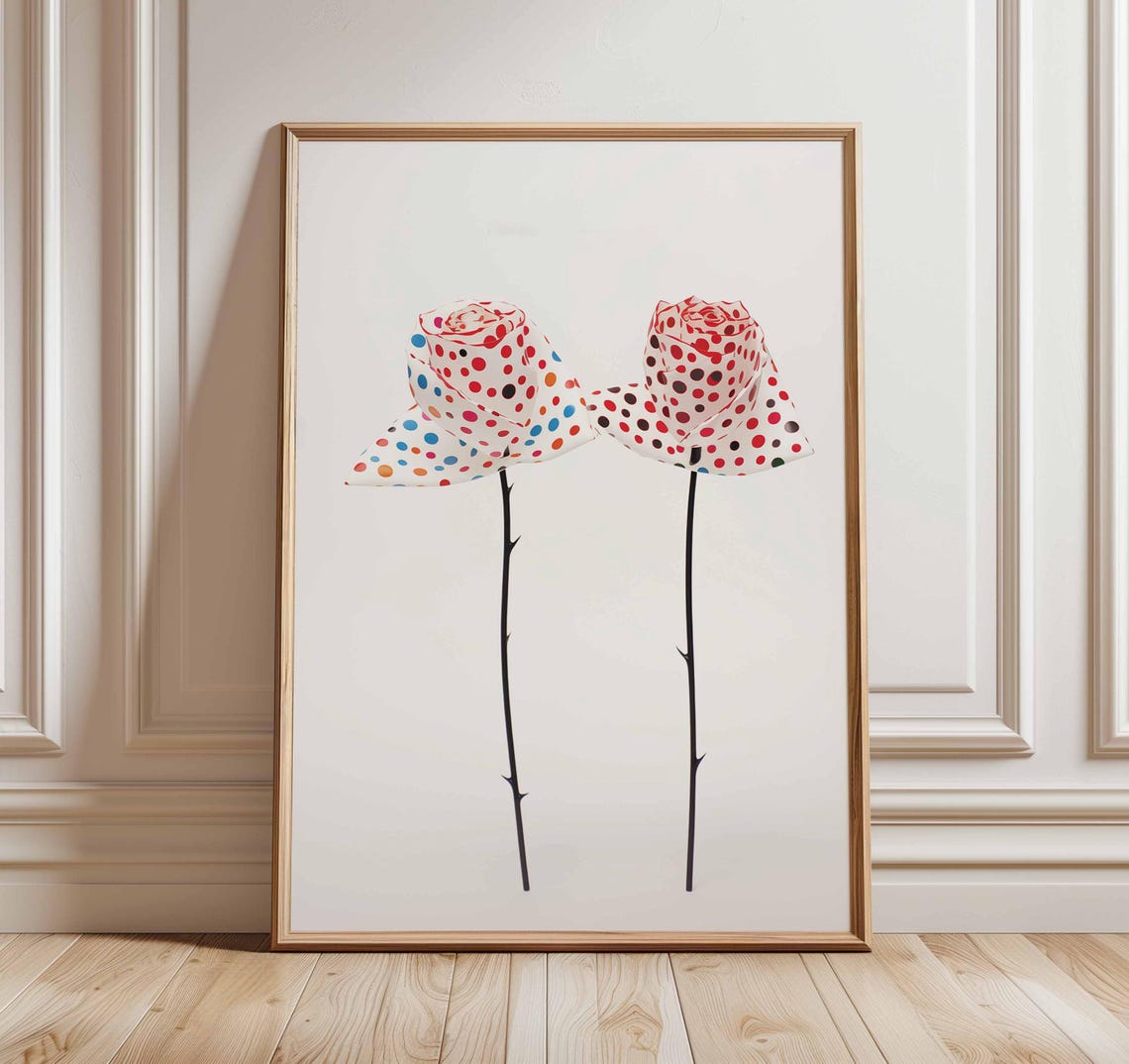 Two Polka Dot Roses Pop Art Floral Illustration Pink Wall Poster