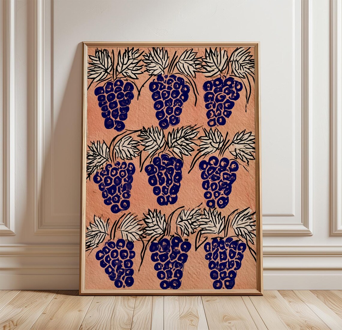 Grape Pattern Poster, Vineyard Kitchen Art Print