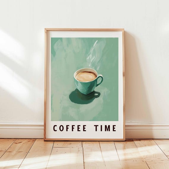 Coffee Time Poster Print Retro Cafe Wall Art Latte Kitchen Decor Minimalist Bar Artwork Unframed Mid Century Style