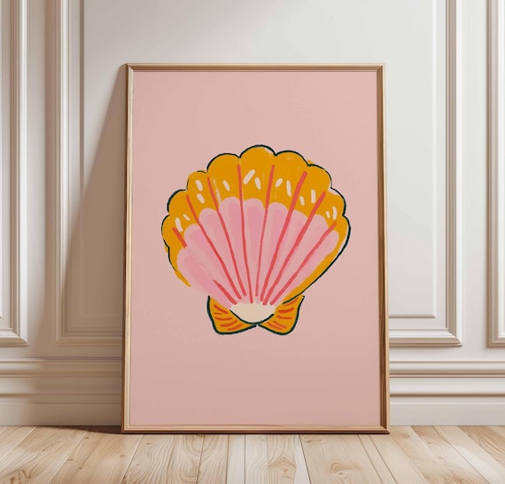 Pink Seashell Poster Colorful Shell Wall Art Beach Nursery Print Playful Coastal Decor Summer For Kids Room