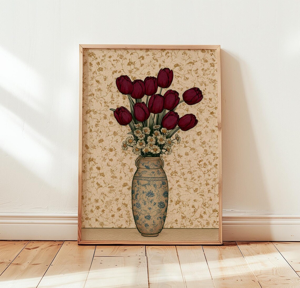 Tulip Flower Vintage Floral Vase Art Print