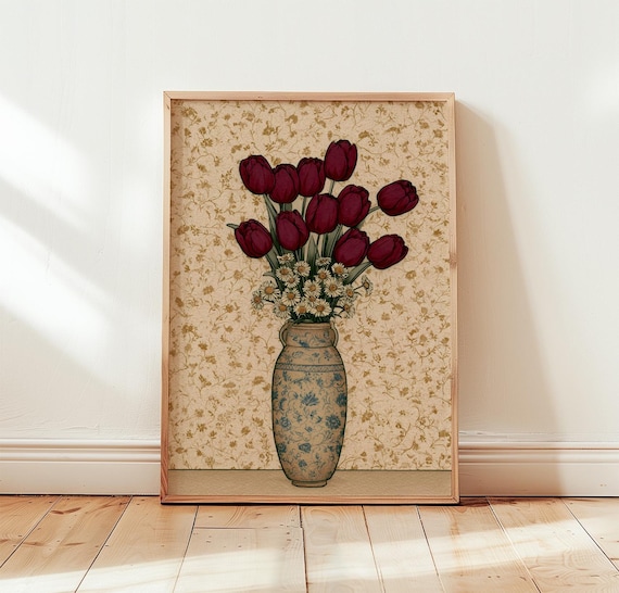 Tulip Flower Vintage Floral Vase Art Print