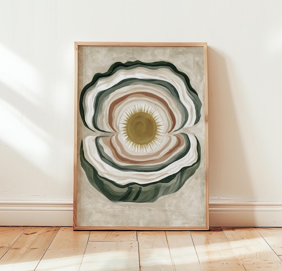 Abstract Oyster Shell Poster Sage Green Coastal Sun Decor Art