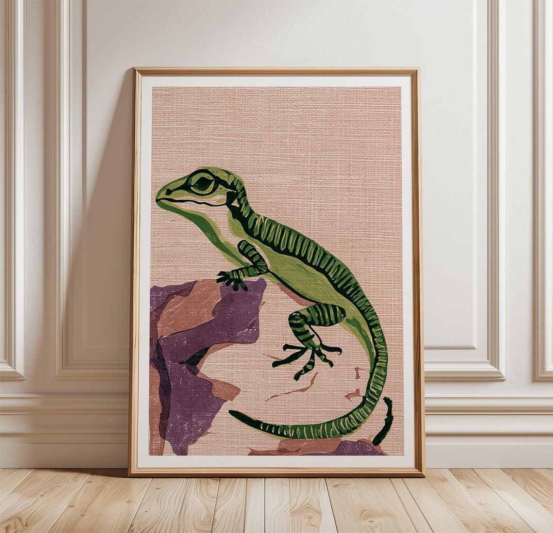 Green Anole Lizard, Linocut Wildlife Art Print