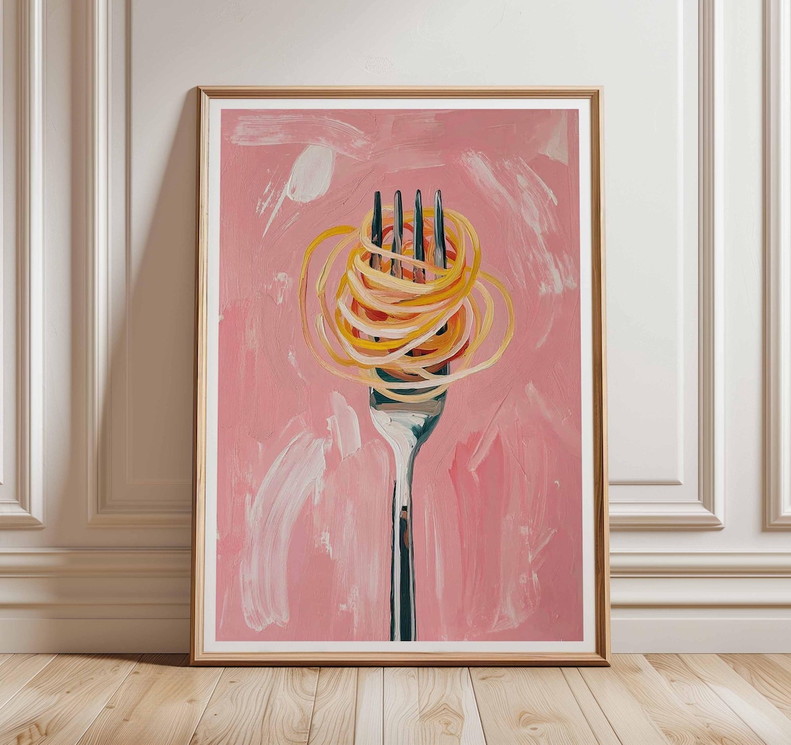 Pasta Art Print, Modern Pink Kitchen Decor