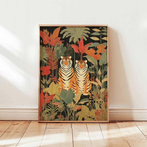 Tiger Jungle Vintage Tropical Animal Art Print