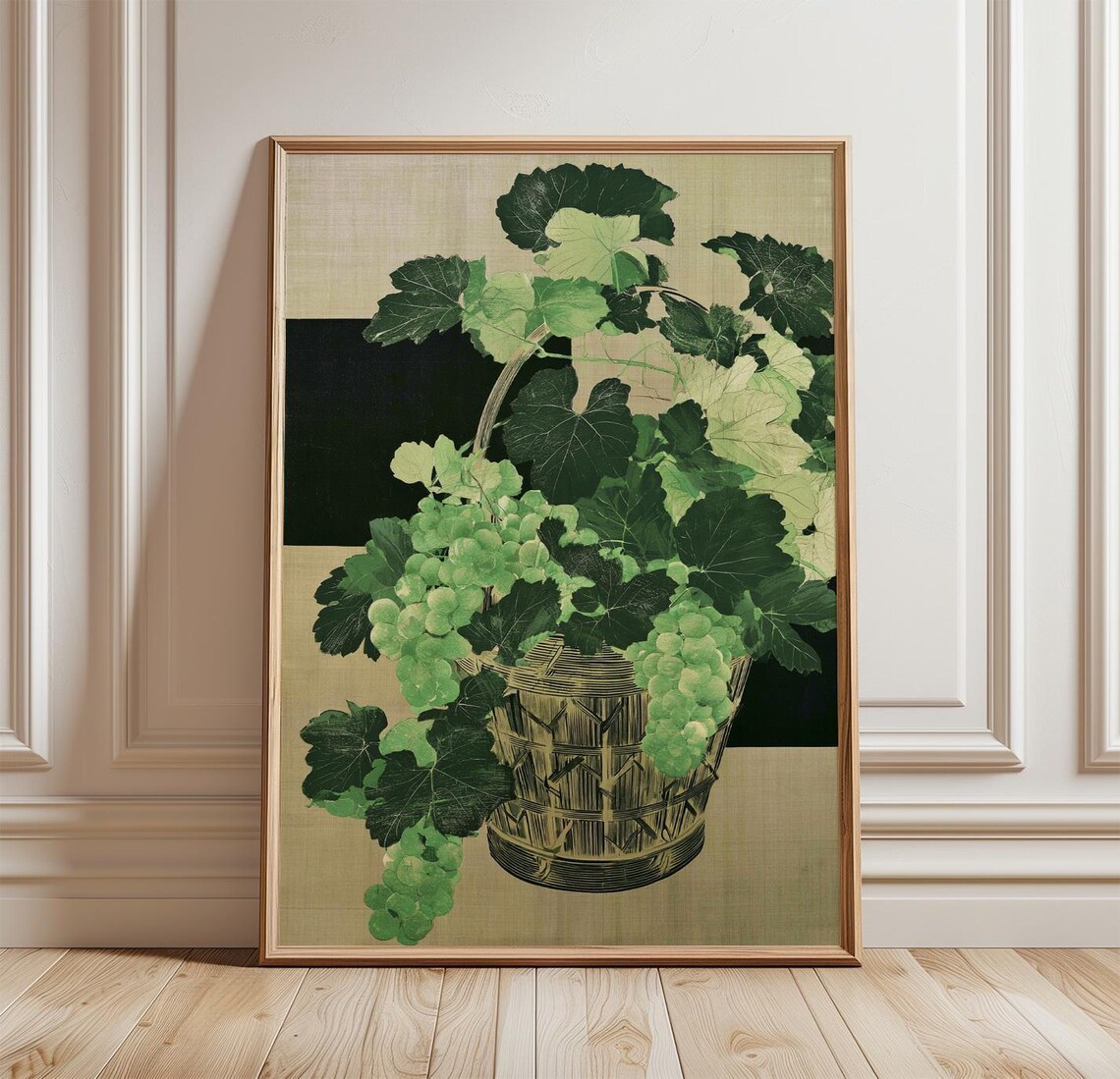 Vintage Grape Basket Poster, Botanical Kitchen Art