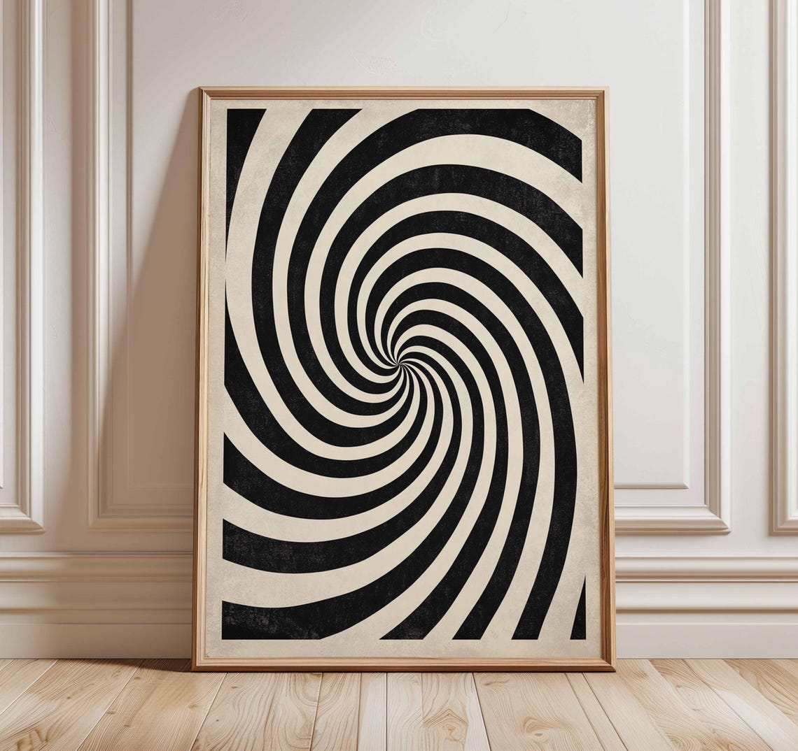 Black White Op Art Swirl Psychedelic Hypnotic Spiral Geometric Poster