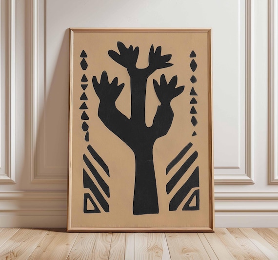 Modern Tribal Black Silhouette Cactus Boho Abstract Desert Poster