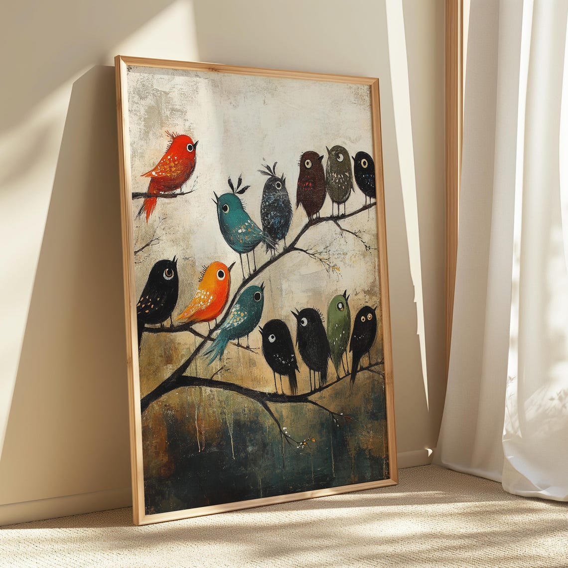 Whimsical Bird Flock Wall Art Quirky Birds Printables Playful Abstract Animal Print Fun Modern Home Decor Instant