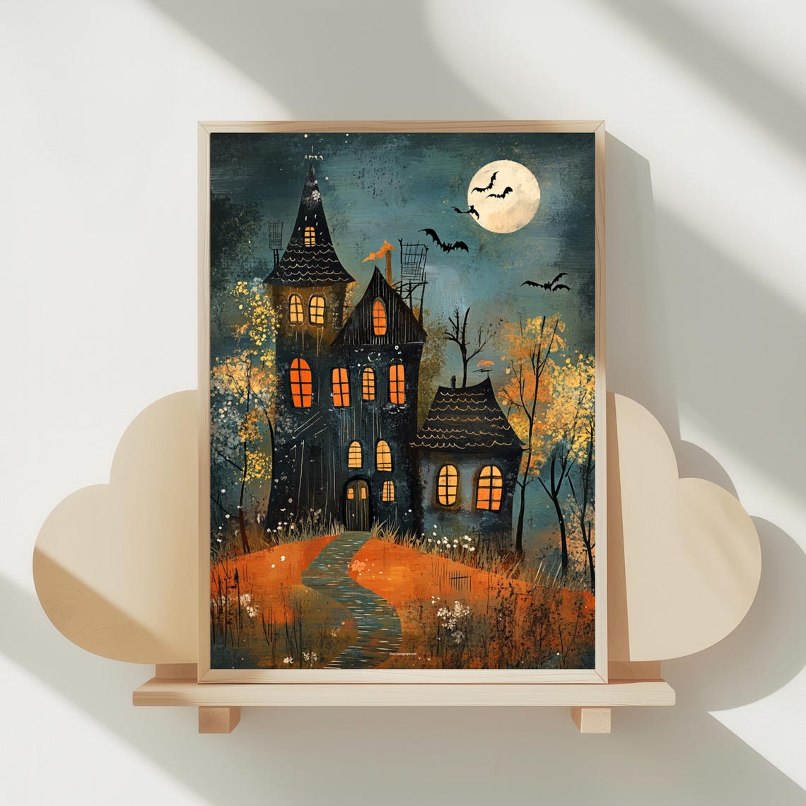 Whimsical Haunted House Halloween Print Spooky Kids Room Decor