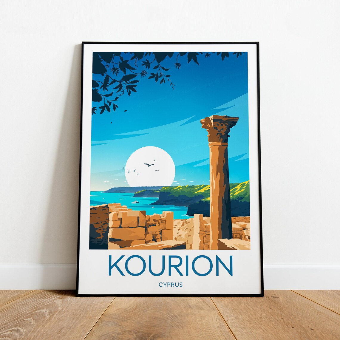 Kourion Cyprus Ancient Column Ruins by the Sea Vintage Travel Poster