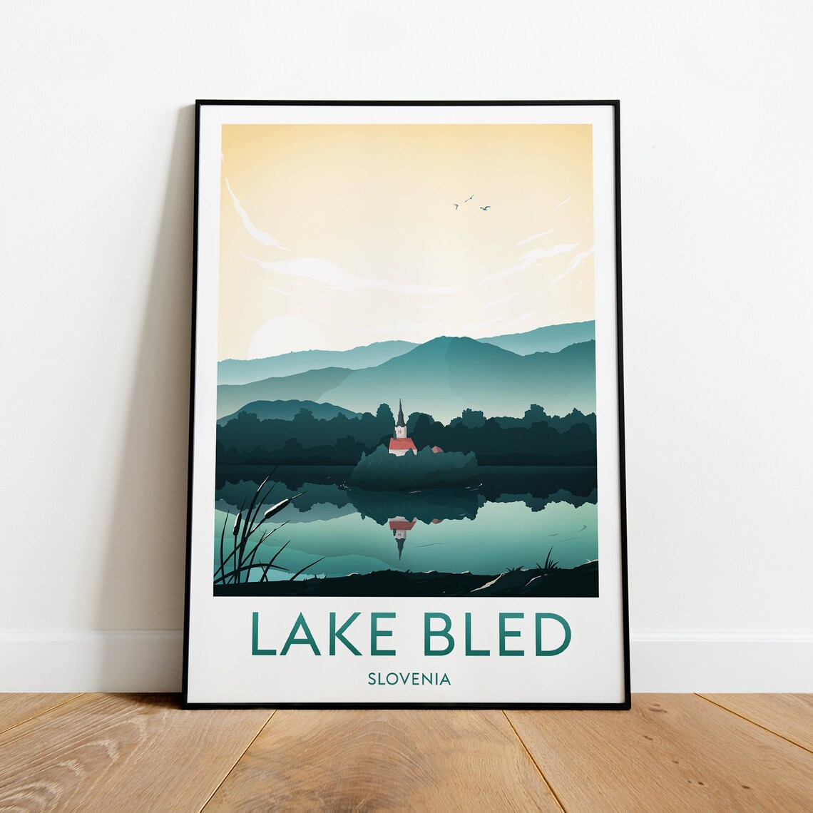 Lake Bled Slovenia Island Church Reflection at Dawn Travel Poster