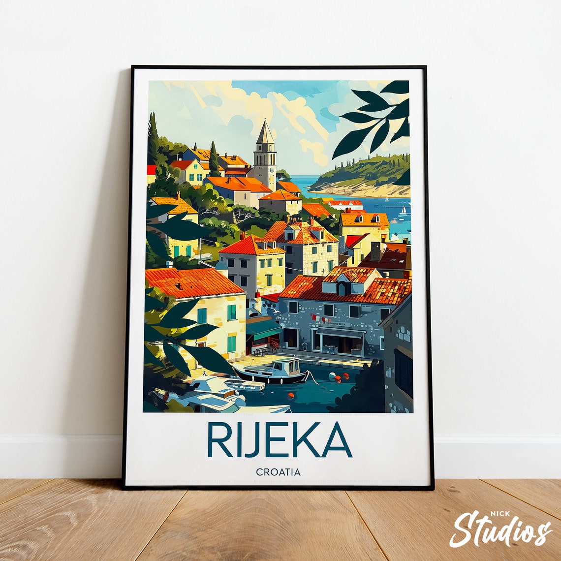 Rijeka Croatia Coastal Town Red Rooftops Harbor Bell Tower Poster