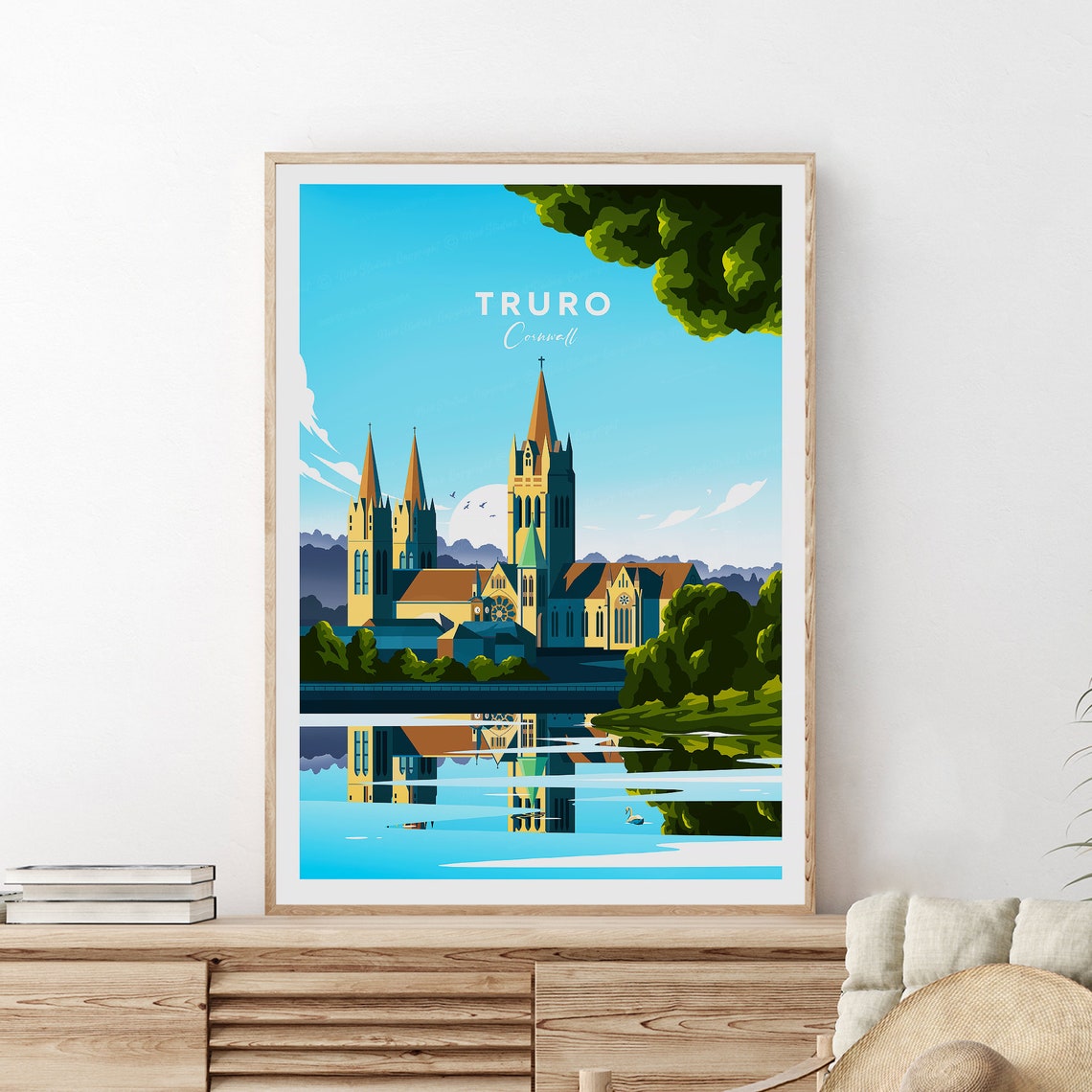 Truro Cornwall Historic Cathedral River Reflection Travel Poster - Image 2