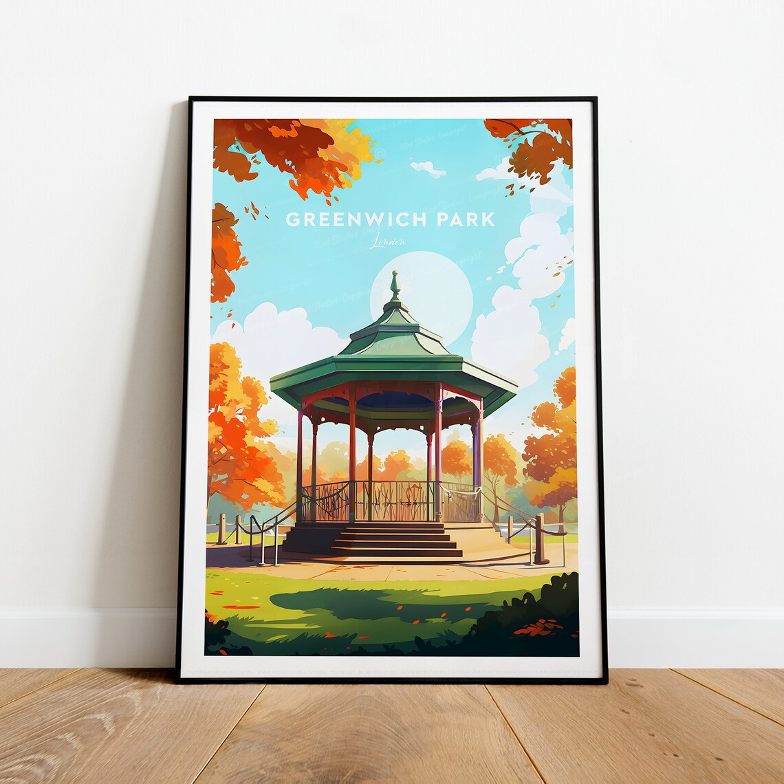 Greenwich Park London Autumn Bandstand Vintage Travel Poster