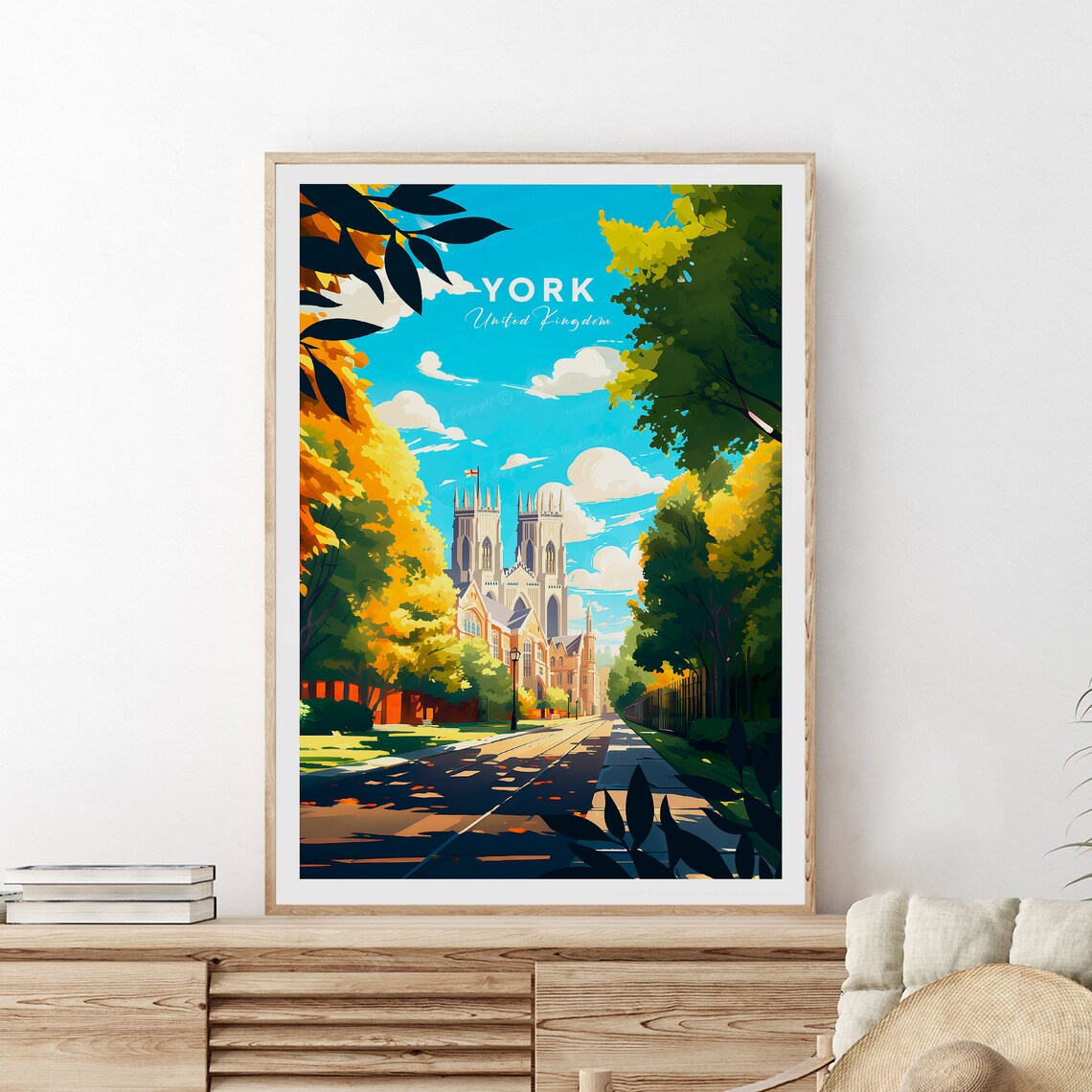 York United Kingdom Minster Autumn Street Heritage Travel Poster