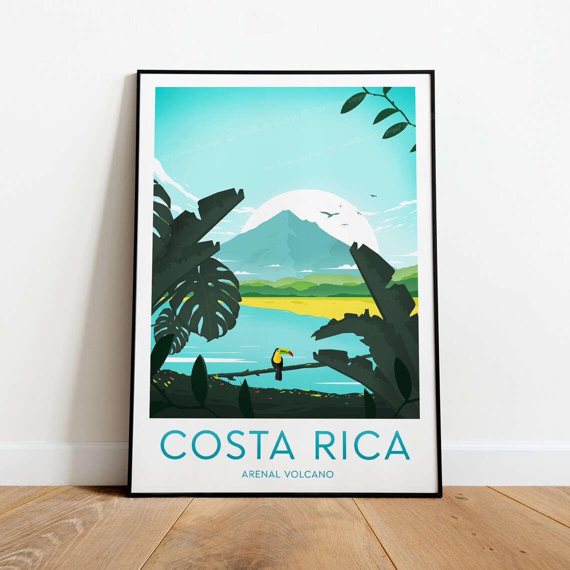 Costa Rica Arenal Volcano Toucan Tropical Lake Jungle Poster