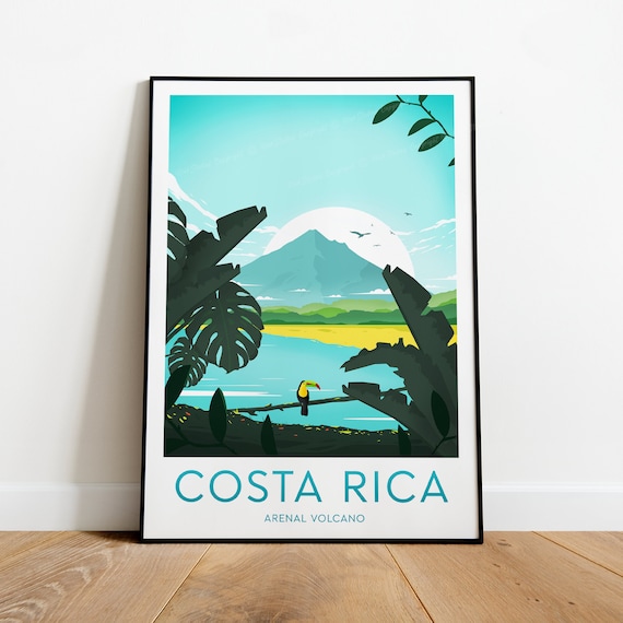 Costa Rica Arenal Volcano Toucan Tropical Lake Jungle Poster