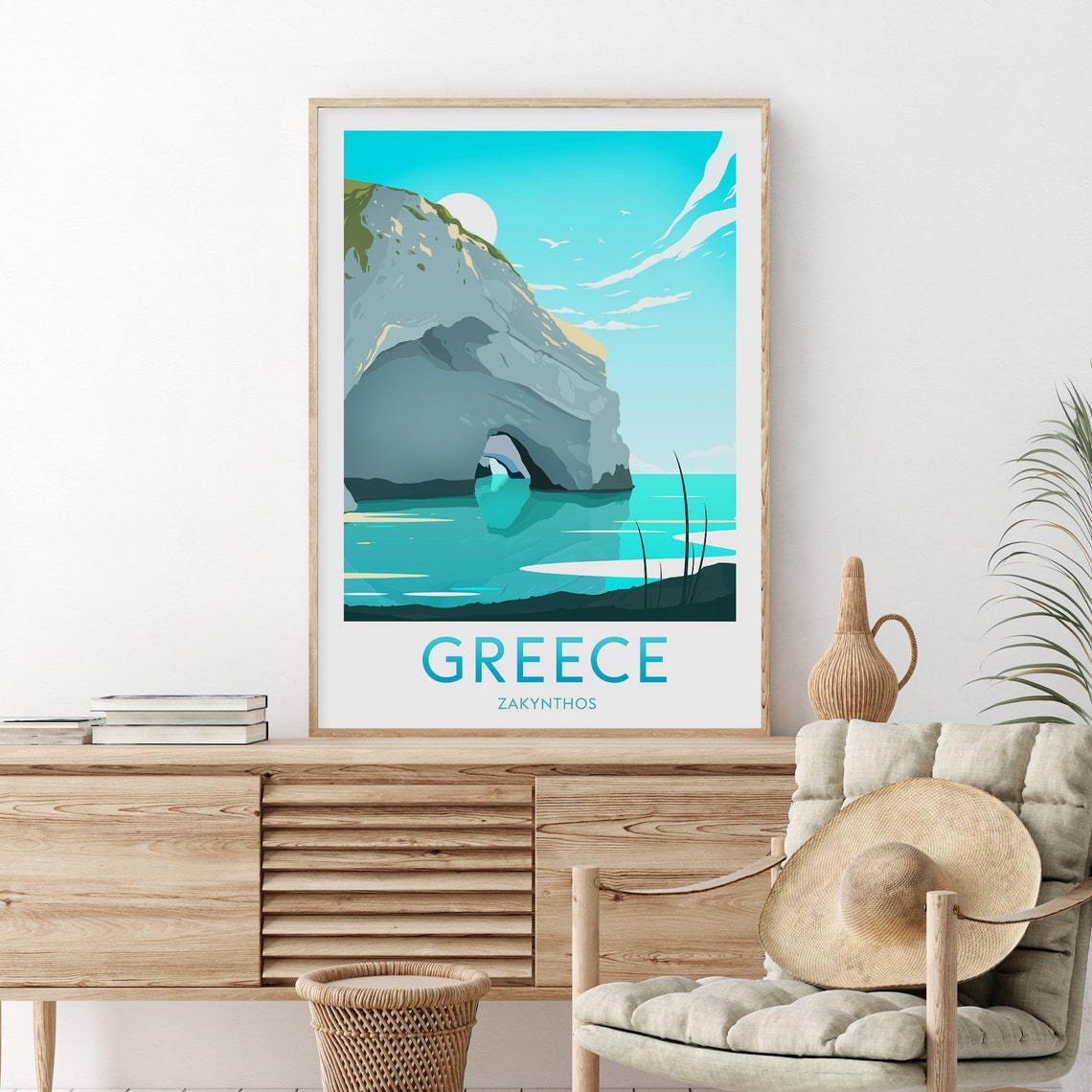 Zakynthos Greece Natural Sea Arch Turquoise Coast Travel Poster