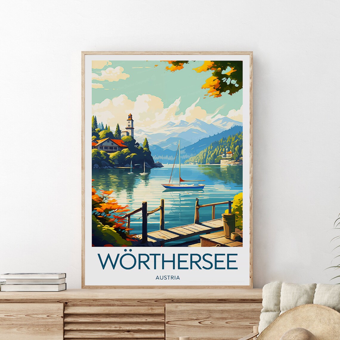 Woerthersee Austria Alpine Lake Sailboat Village Scenic Travel Poster - Image 2