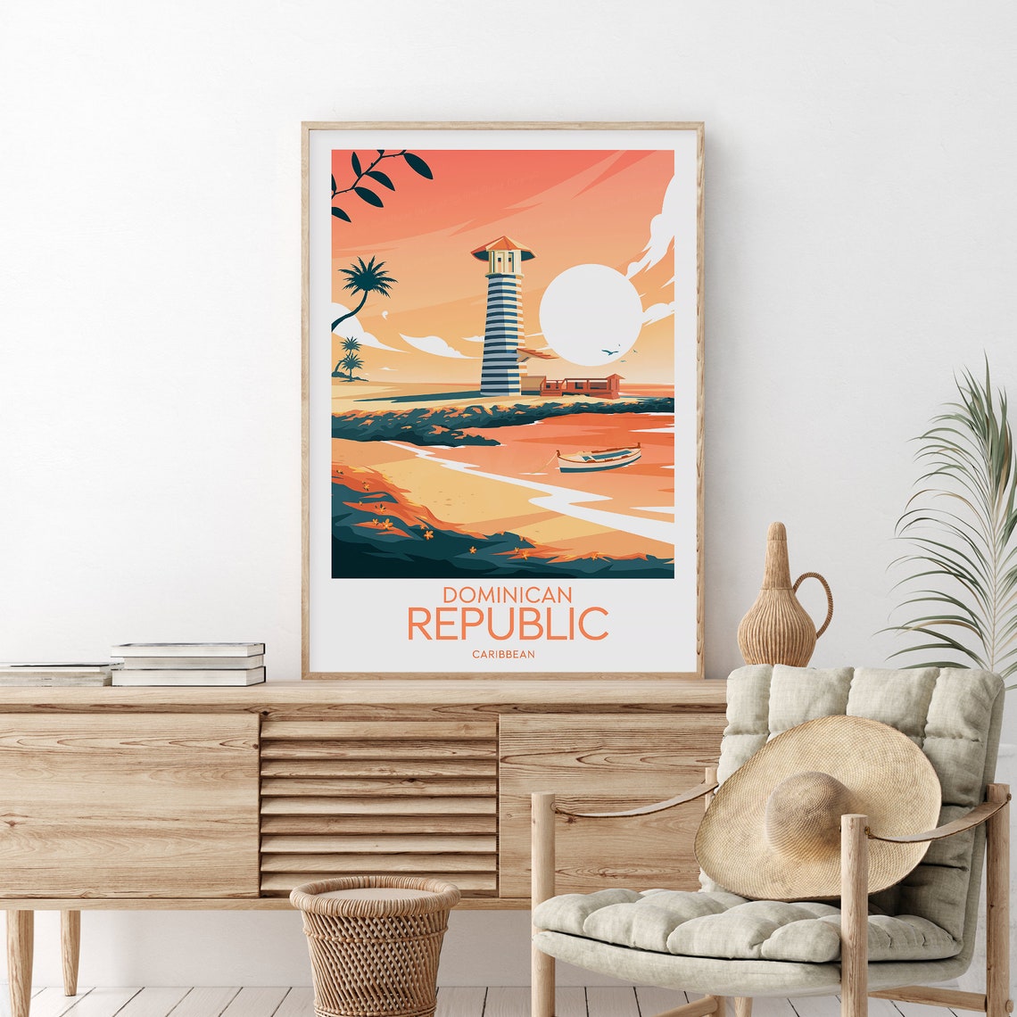 Dominican Republic Caribbean Lighthouse Sunset Beach Travel Poster - Image 2