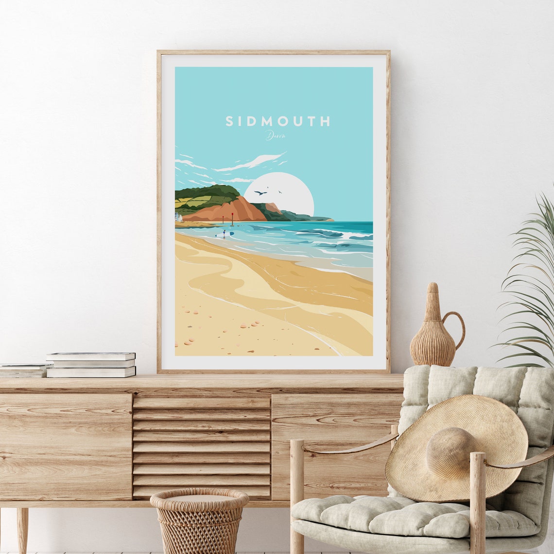 Sidmouth Devon Golden Sunset Beach Ocean Cliffs Seaside Art Poster