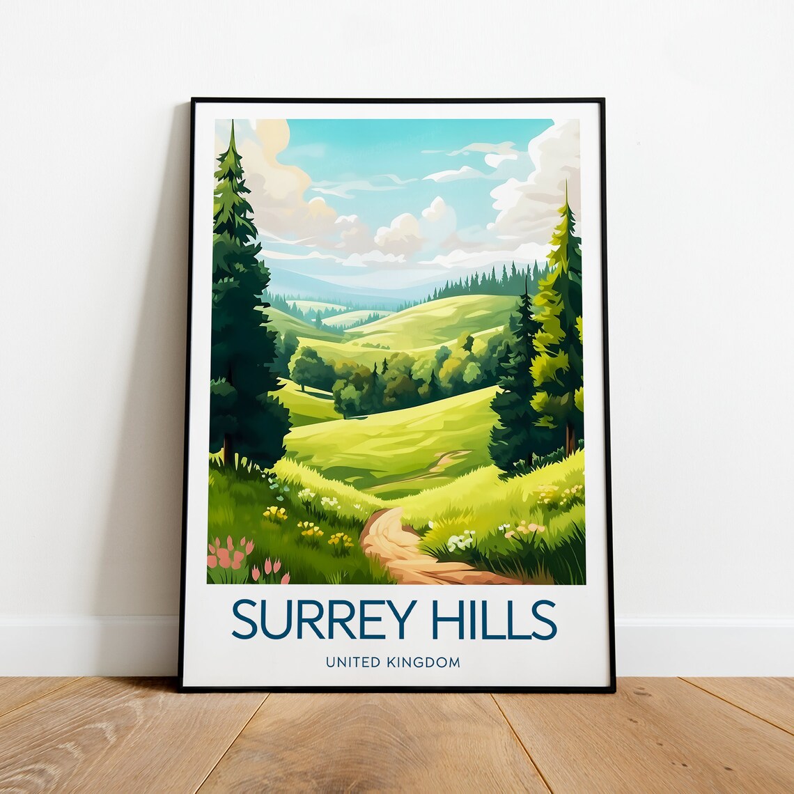 Surrey Hills United Kingdom Rolling Green Countryside Travel Poster
