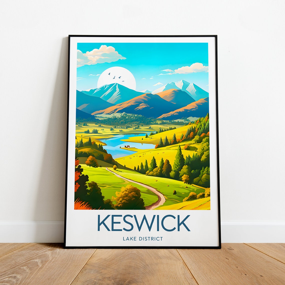 Keswick Lake District Mountain Valley Lake Scenic View Poster - Image 2