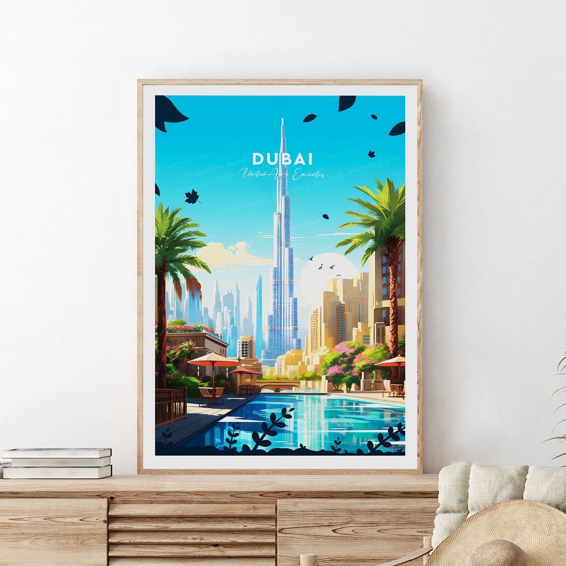 Dubai United Arab Emirates Burj Khalifa Skyline Travel Poster