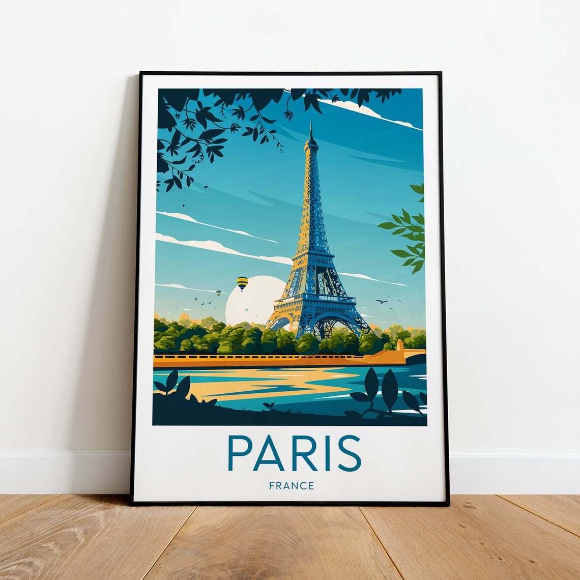 Paris France Eiffel Tower Seine River Sunset Travel Art Poster - Image 2
