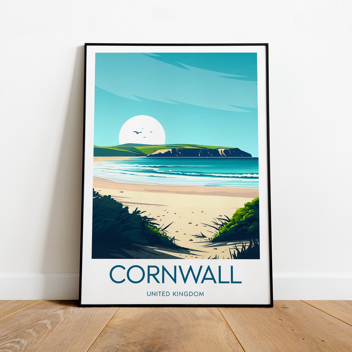 Cornwall United Kingdom Seaside Cliffs Beach Sunlit Coast Poster