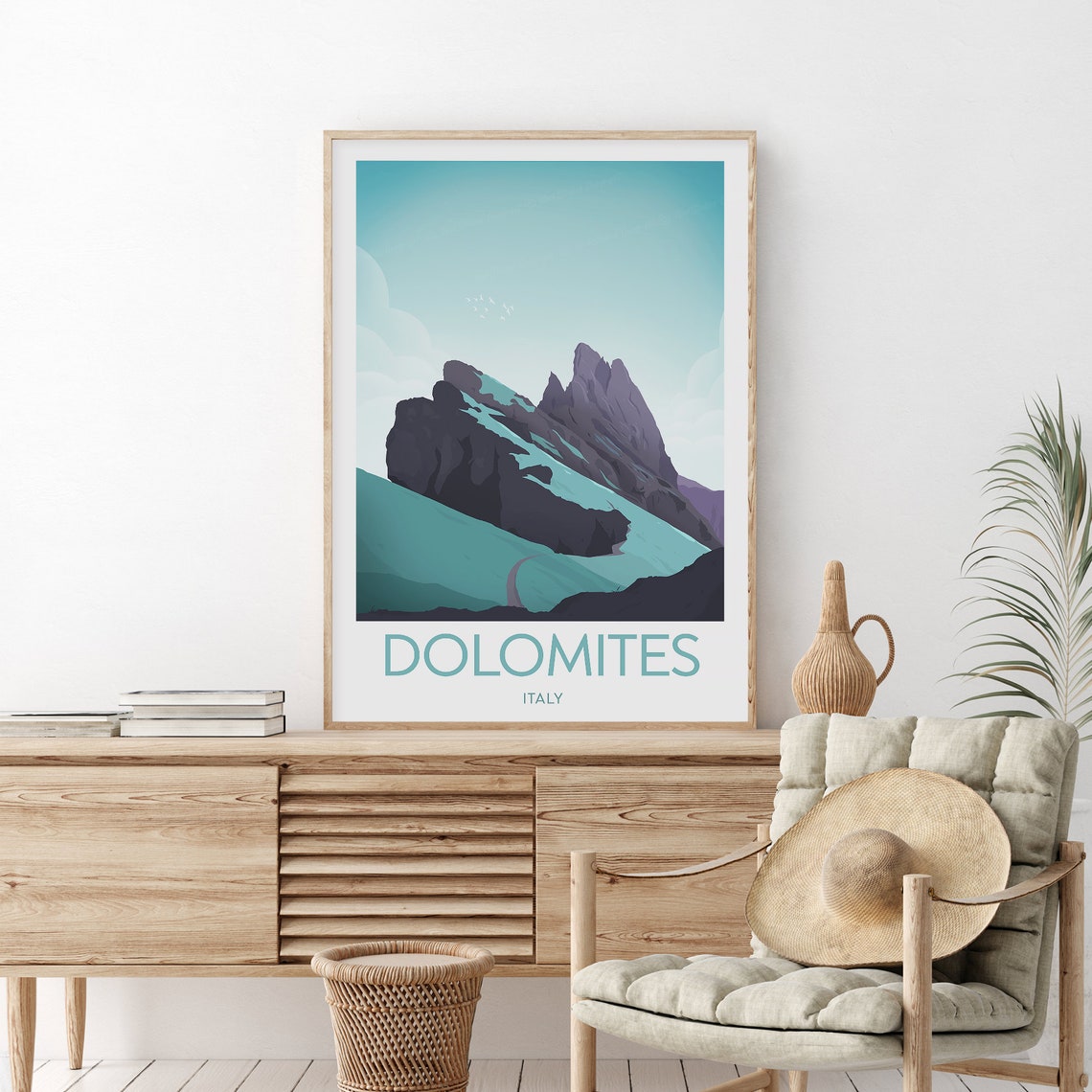 Dolomites Italy Jagged Alpine Peaks Minimalist Mountain Poster