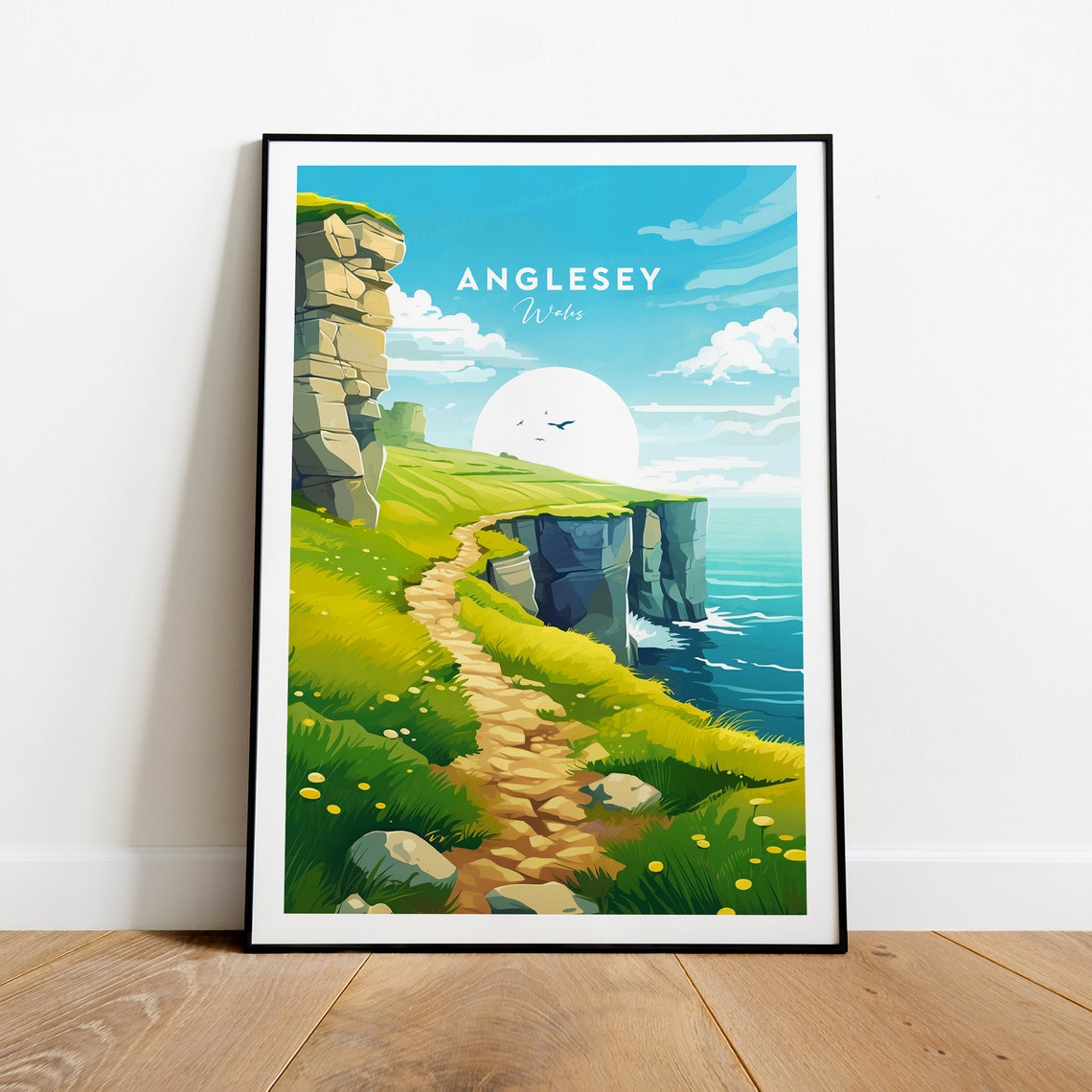 Anglesey Wales Sunlit Coastal Cliffs and Winding Cliff Path Poster - Image 2
