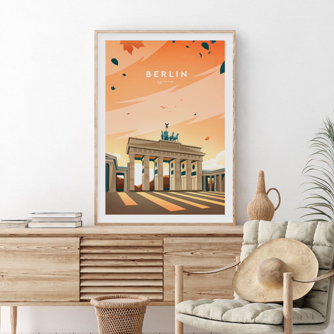 Berlin Germany Brandenburg Gate Evening Vintage Travel Poster